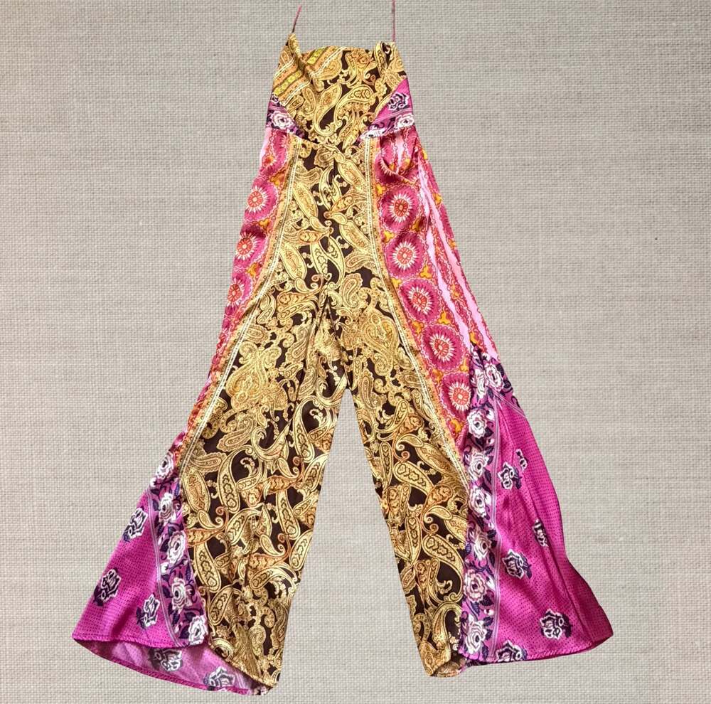 Free People Paisley Patchwork Wide Leg Halter Jumpsuit Boho Festival Hippie - S - Picture 2 of 9